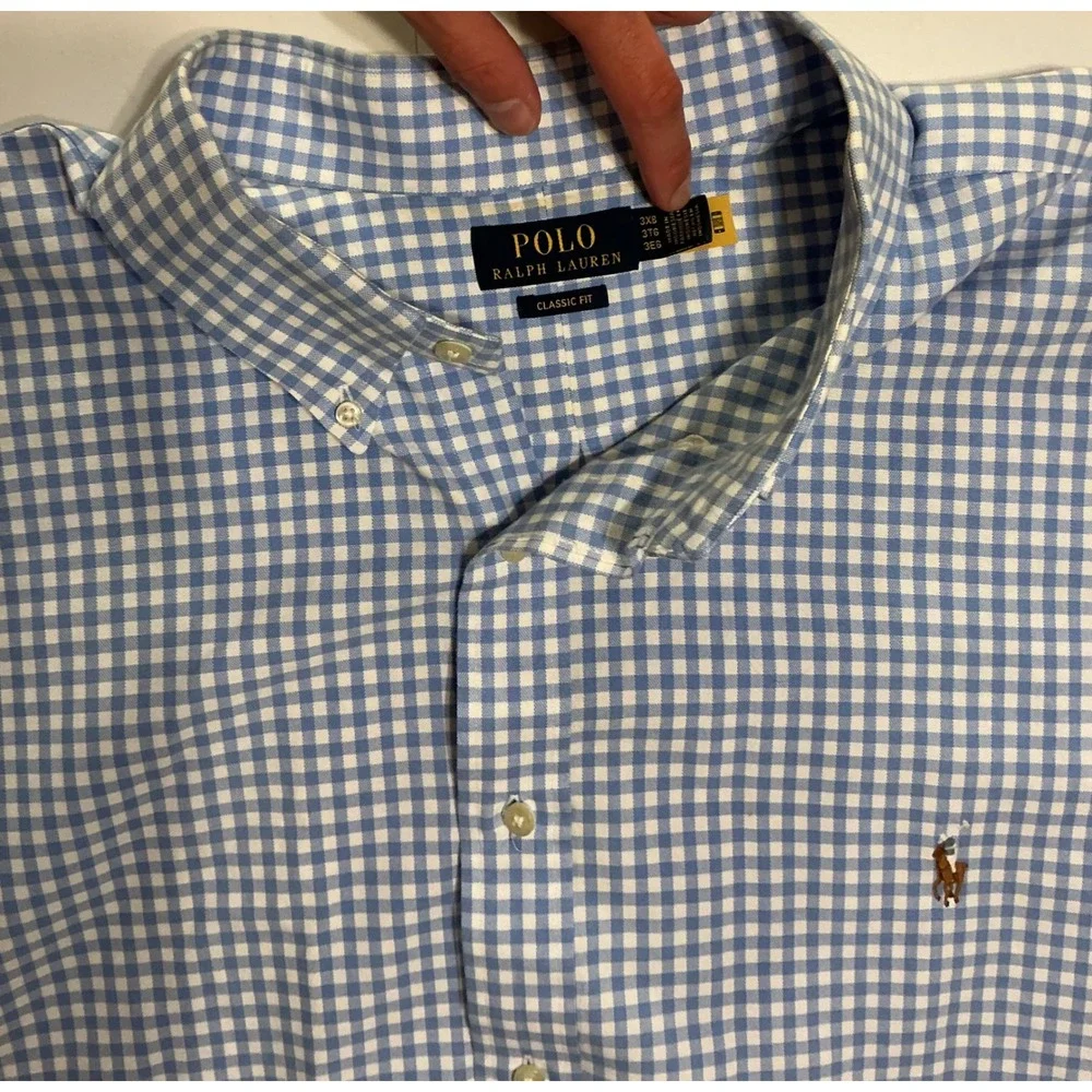Polo Ralph Lauren Mens 3XB Gingham Short Sleeve‎ Button Down Shirt Flesh Pony
